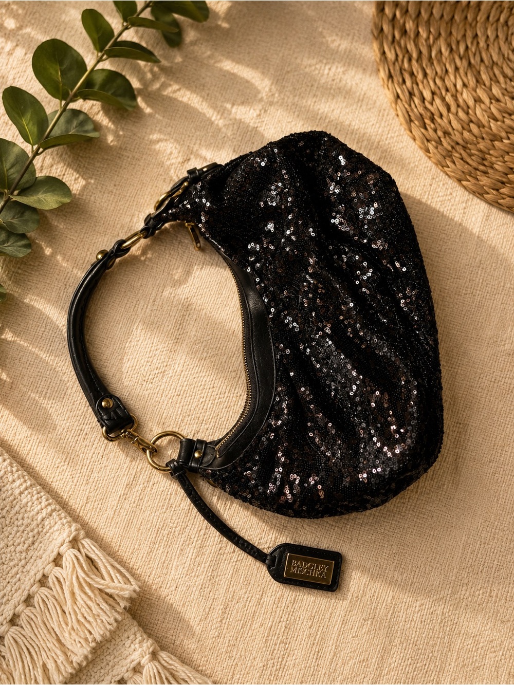 Black Sequin Shoulder Bag - Women's Evening Bag - Picture 1 of 1